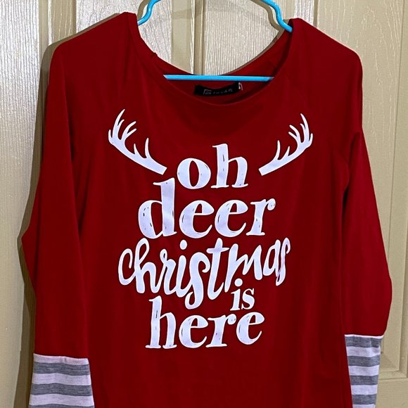 For G & PL Small Red Oh Dear Christmas is Here Long Sleeved Tee - Picture 6 of 6